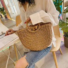 Load image into Gallery viewer, Summer Handmade Bags for Women Beach Weaving Ladies Straw Bag Wrapped Beach Bag Moon shaped Top Handle Handbags
