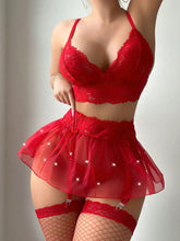 Load image into Gallery viewer, Ellolace Sexy Lingerie Red Hot Ensemble Lingeries Femmes Fantasy Skirt g-String Wireless Bra Stocking Romantic Onlyfans Kit
