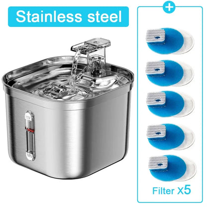 2.2L/73oz Cat Water Fountain Stainless Steel Pet Water Fountain for Cats Inside 1Filters&Ultra-Quiet Pump Dog Pet Water Fountain