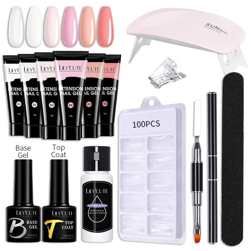 15ml Nail Extension Gel Set With UV Lamp Full Manicure Set Slip Solution Nail Art Quick Extension Gel Tool Set - Shop & Buy