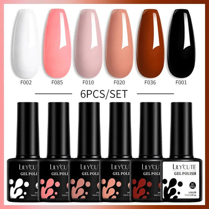 6Pcs/Set Gel Nail Polish Set 7ML Autumn Winter Coffee Color Series Semi Permanent UV Gel Chocolate Nail Art Gel Kit - Shop & Buy