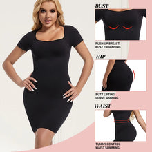 Load image into Gallery viewer, Seamless Shapewear Control Slips for Under Dresses Women Short Sleeve Square Neck Body Shaper Tummy Control
