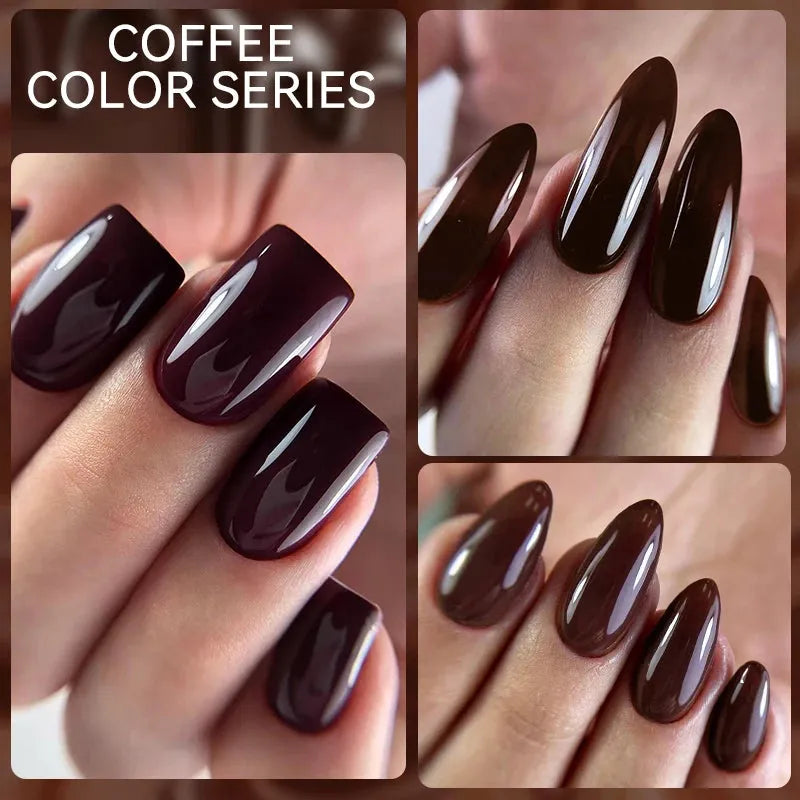 6Pcs/Set Gel Nail Polish Set 7ML Autumn Winter Coffee Color Series Semi Permanent UV Gel Chocolate Nail Art Gel Kit - Shop & Buy