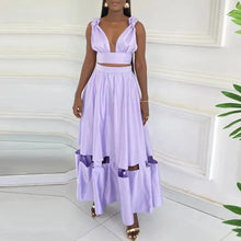 Load image into Gallery viewer, New Temperament Solid Color Club Party Set Sexy Lady V-Neck Strap Top and Long Skirt Suit
