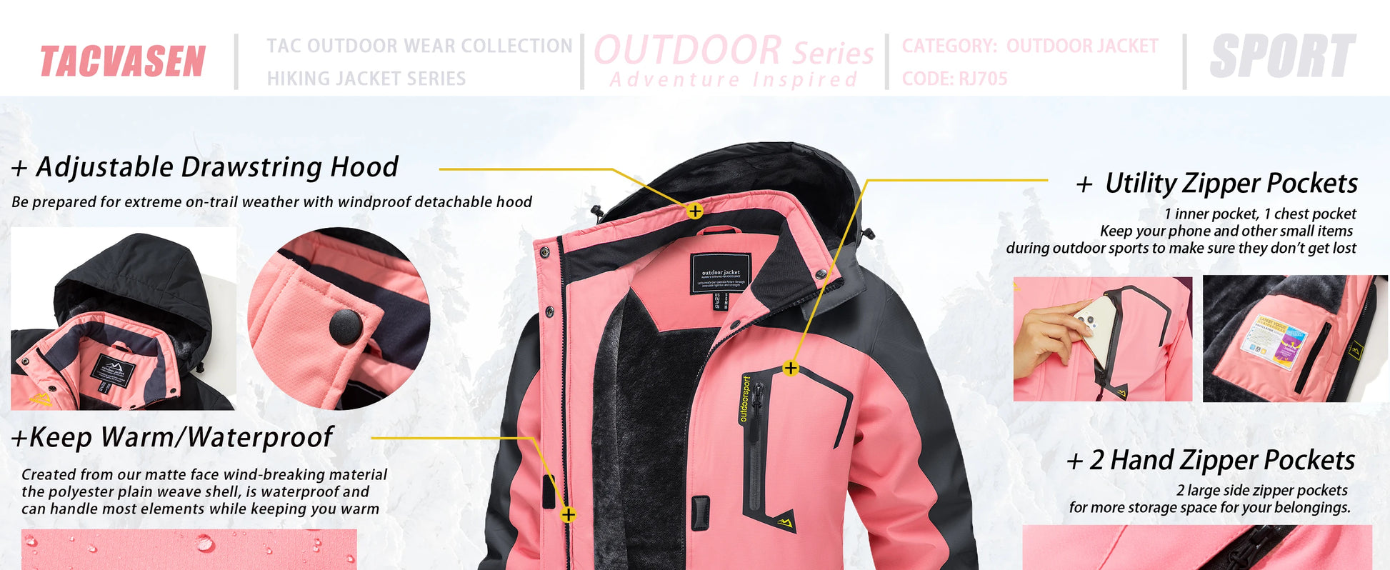 Women Winter Fashion Ski Snowboard Jacket Thermal Fleece Waterproof Fish Casual Work Rain Jacket Coat Windbreaker Parka - Shop & Buy