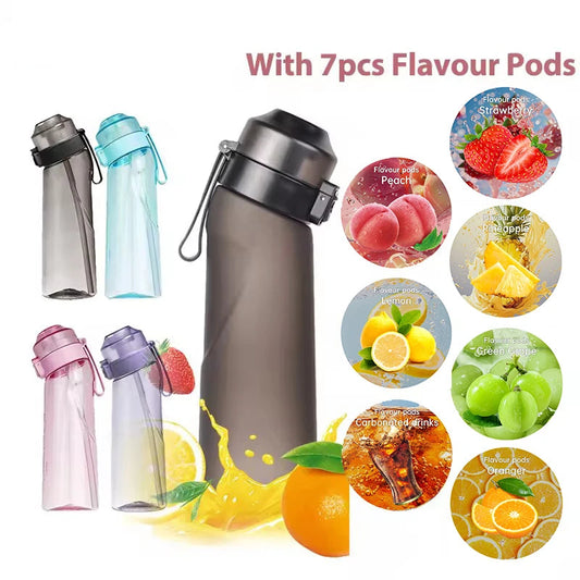 Air Flavored Water Bottle With 7 Flavor Ring Sports Fashion Straw Tritan Plastic Cup Suitable for Outdoor Sports Fitness