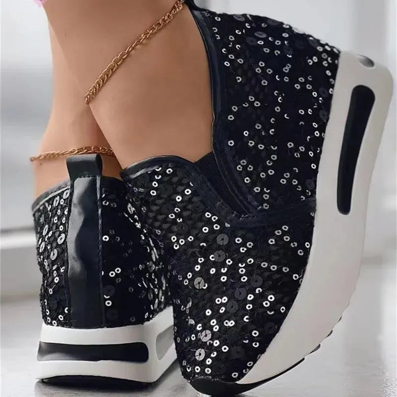 Women's Sneakers Floral Embroidery Mesh Sneakers for Women Slip on Casual Comfy Heeled Shoes - Shop & Buy