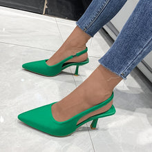 Load image into Gallery viewer, New Women&#39;s Sandals Closed Toe Green Single Shoes with Thin Heel Mid-heeled Fashion Hollow Pointed Toe
