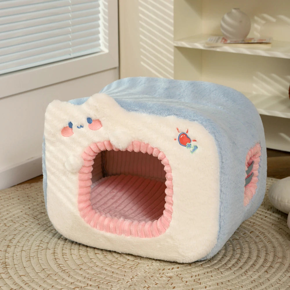 Cute Cat Bed Warm Pet House Kitten Cave Cushion Comfort Cat House Tent Puppy Nest Small Dog Mat Supplies Bed for Cats