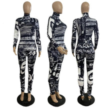 Load image into Gallery viewer, Prowow Fashion Print Women Jumpsuits One-piece Zipper Long Sleeve Bodycons Outfits Turtleneck Female Romper Clothing
