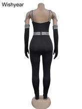 Load image into Gallery viewer, Luxury Celebrity Jumpsuits with glove Sexy Backless Rhinestone Bodycon One Piece Rompers
