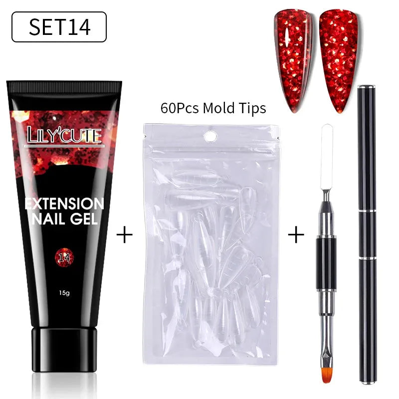 15ml Extension Gel Nail Polish Set Quick Nail Prolong With Extend Mold Nail Tips Acrylic Solution Manicure Tools Kit - Shop & Buy