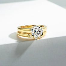 Load image into Gallery viewer, 925 Sterling Silver 2 Carat All Moissanite Ring Set Woman Yellow Color Wedding Bands
