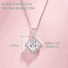 Load image into Gallery viewer, Real 925 Silver Necklace for Women Wedding Jewelry 2.3 Ct Princess Cut Halo Cubic Zircon Pendant 18k White Gold Chain
