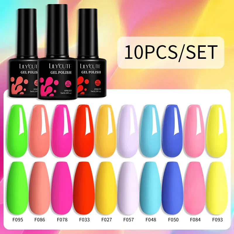 10Pcs/Set Nail Gel Polish Pink Glitter Scheme Popular Spring Colors Semi Permanent Soak Off UV LED Nail Art Gel Kit - Shop & Buy