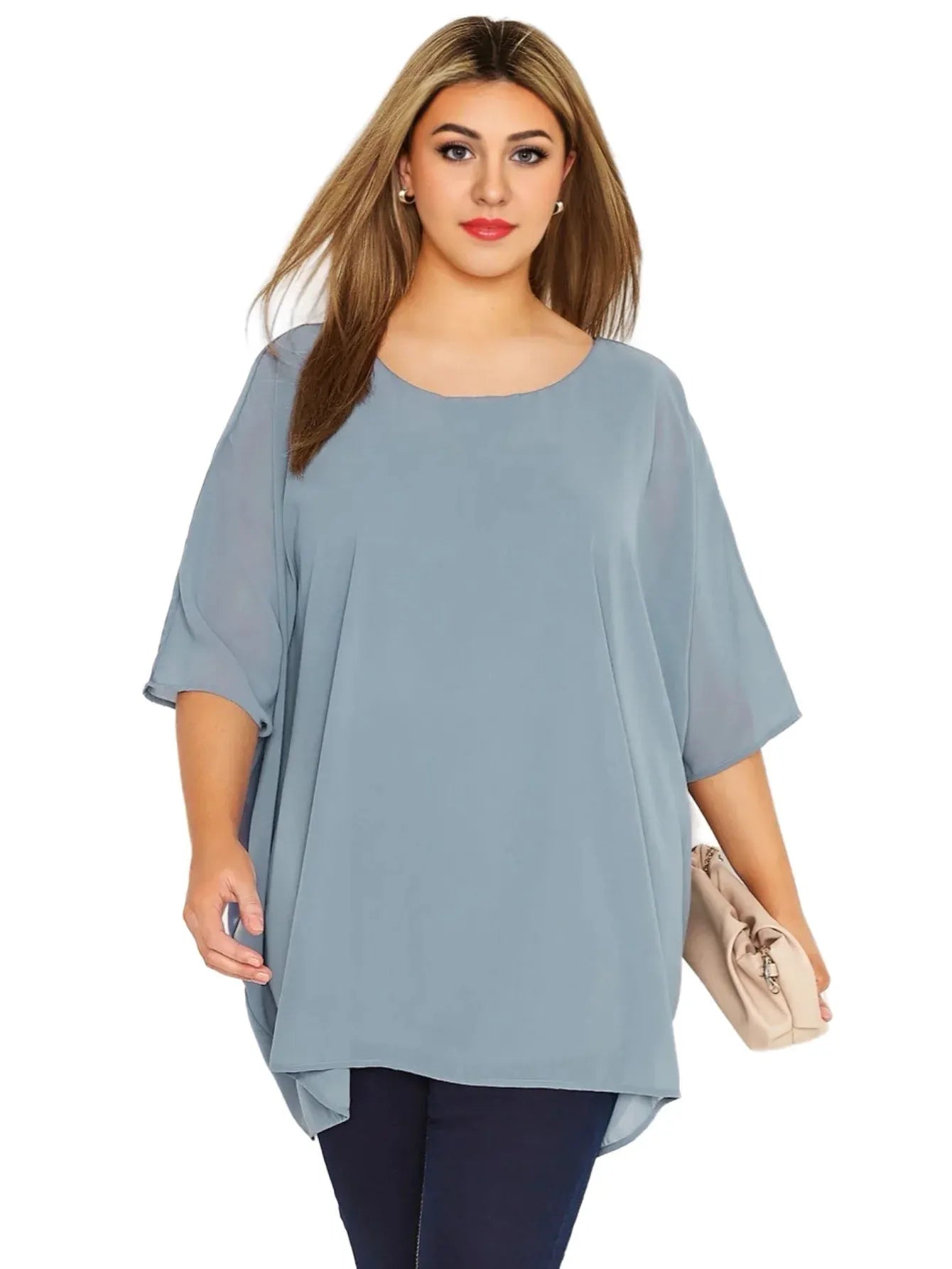 Womens Plus Size Elegant Summer Blouse Batwing Sleeve Oversized Chiffon Blouse Scoop Neck Large Size - Shop & Buy