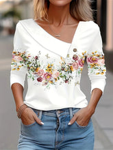 Load image into Gallery viewer, T Shirt For Women Fashion Long Sleeve Top White Floral Print Shirts And Blouses
