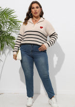 Load image into Gallery viewer, Winter Zipper Mock Neck Plus Size Sweater Women Stripe Large Pullover Lady Loose Oversize Jumper Big Jerseys Curvy Knitwear
