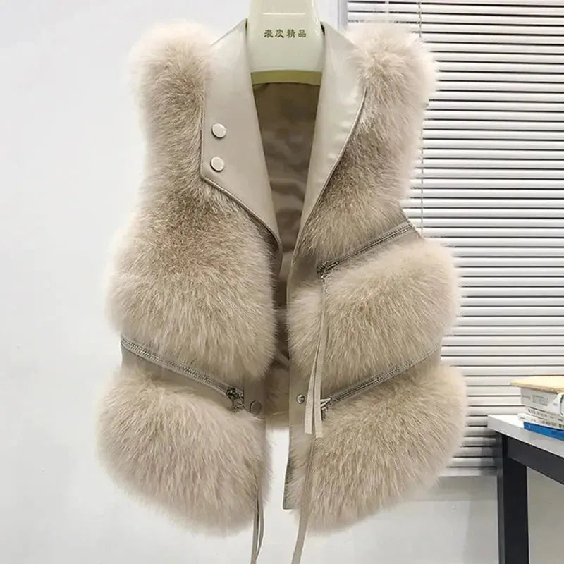 Women's Vest Short Fur Coat Slim Fit Fashion Autumn and Winter Splicing Jacket - Shop & Buy