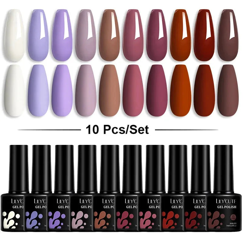 10Pcs/Set Nail Gel Polish Pink Glitter Scheme Popular Spring Colors Semi Permanent Soak Off UV LED Nail Art Gel Kit - Shop & Buy