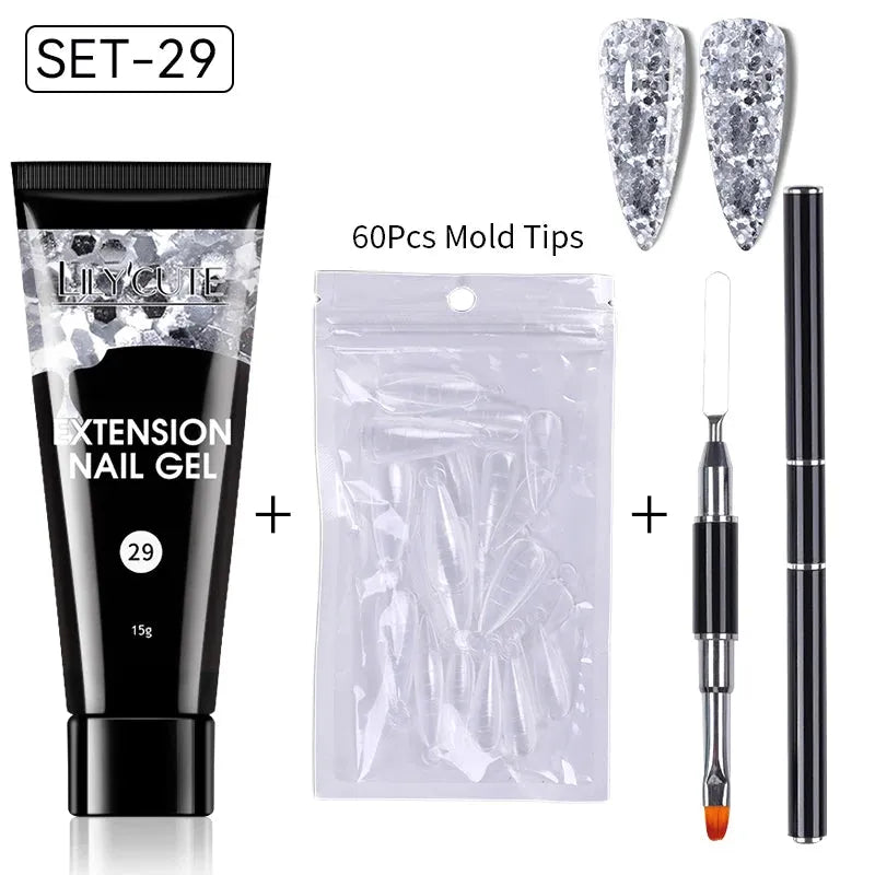 15ml Extension Gel Nail Polish Set Quick Nail Prolong With Extend Mold Nail Tips Acrylic Solution Manicure Tools Kit - Shop & Buy