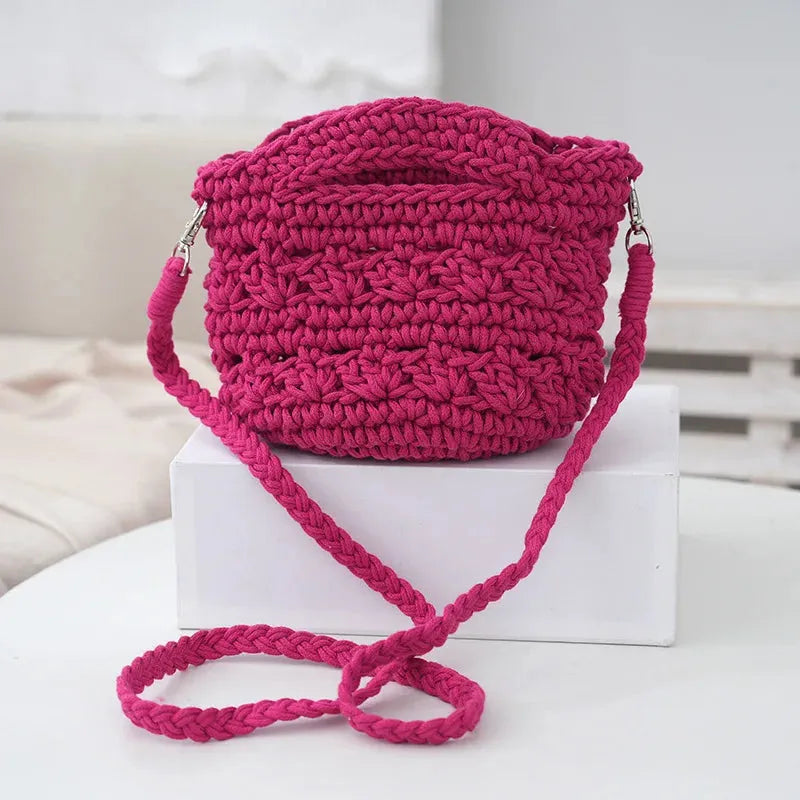 Women's Designer Bag Crochet Cross Shoulder Bag Soft Cotton Fabric Woven Aesthetic Fashion Casual Small Handbags - Shop & Buy