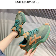 Load image into Gallery viewer, Women Sneakers Leather Luxury Platform Shoes New Fashion Leisure Light Anti-slip Green Running Shoe
