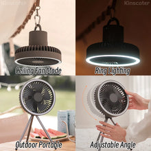 Load image into Gallery viewer, Rechargeable Desktop Portable Circulator Wireless Ceiling Electric Fan with Power Bank LED Lighting 10000mAh 4000mAh Camping Fan
