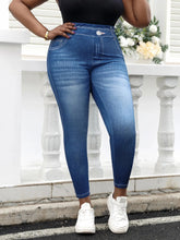 Load image into Gallery viewer, Plus Size Women&#39;s Imitation Jeans Leggings Vintage Wash Design Mid-Waisted Knit Pants
