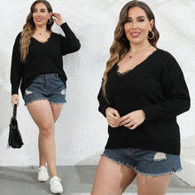 Load image into Gallery viewer, Winter Lace V-Neck Plus Size Sweater Women Casual Large Pullover Ladies Loose Oversize Jumpers Big Jerseys Curvy Knitwear
