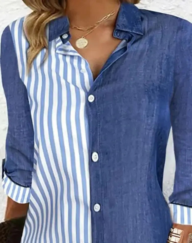 Womens Dresses Summer Fashion Striped Colorblock Buttoned Casual Turn-Down Collar - Shop & Buy