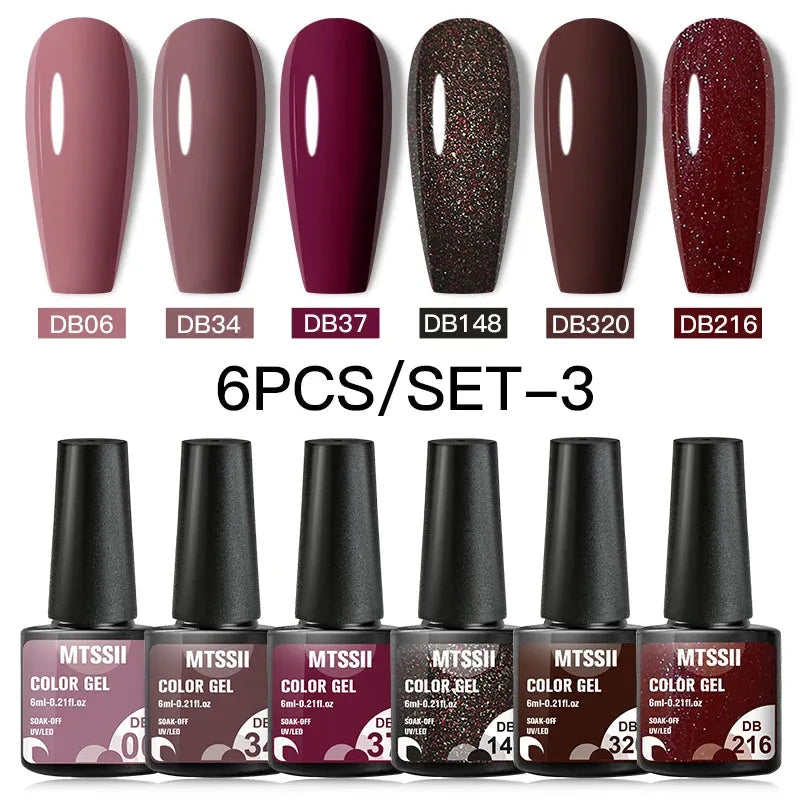 6PCS/SET Color Nail Gel Polish Set Kits  Base Top Coat  Varnish Soak Off UV Gel LED Semi Permanent All For Manicure Nail Art - Shop & Buy