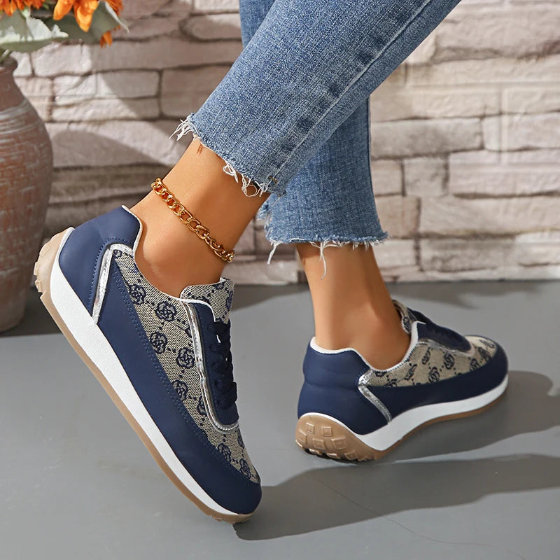 Fashion Print Platform Sneakers for Women Spring Casual Comfy Walking Shoes Woman Lightweight Non Slip Lace Up Sports Shoes