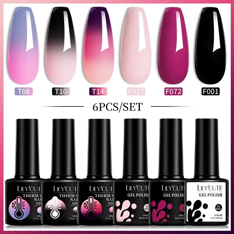 6PCs/Set Thermal Gel Nail Polish Set Winter Temperature Changing Gel Nail Set Semi Permanent Soak Off Nail Art Kit - Shop & Buy