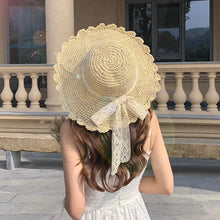 Load image into Gallery viewer, Women Lace Sun Hats For Wide Brim Straw Beach Cap Summer Visors Hat Foldable Sun Hat Fashion Straw Hat
