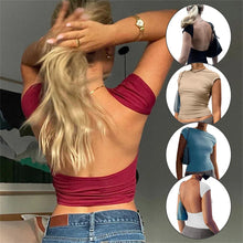 Load image into Gallery viewer, Women Sexy Backless Crop Top Y2K Casual Summer Short Sleeve Open Back T Shirts Streetwear Fit Slim Pullovers Base Tees T-Shirt
