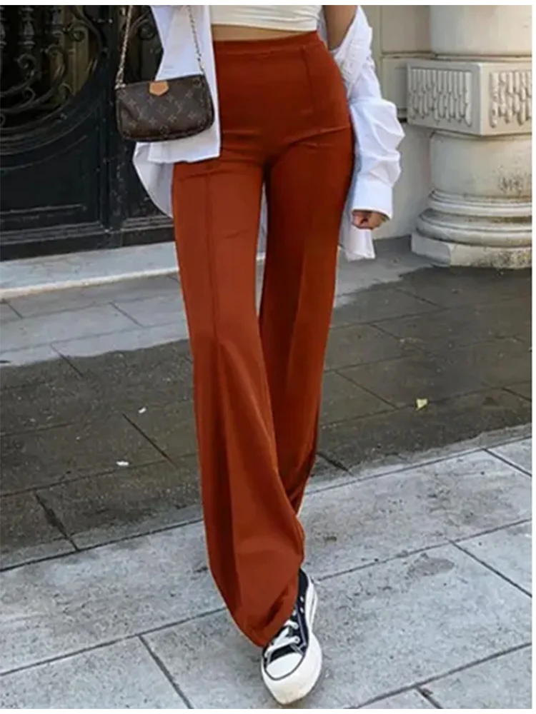 Women's Slim Bell-Bottoms Trousers Trendy Spring Autumn Pants Office Lady Solid Color Flared Trousers