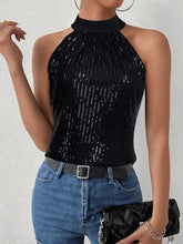 Load image into Gallery viewer, Sequined Tie Back Halter Tops, Elegant Bling Sleeveless Blouses For Summer
