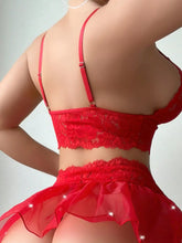 Load image into Gallery viewer, Ellolace Sexy Lingerie Red Hot Ensemble Lingeries Femmes Fantasy Skirt g-String Wireless Bra Stocking Romantic Onlyfans Kit
