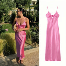 Load image into Gallery viewer, Summer new beach style fashion temperament elegant satin texture ruffled sling midi dress
