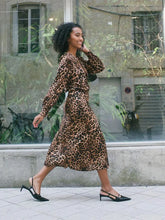 Load image into Gallery viewer, Fashion Leopard Print Long Sleeve Dress For Women V-neck Side Split Casual Loose Dresses
