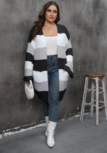 Load image into Gallery viewer, Winter Casual Long Plus Size Sweater Cardigan Women Stripe Large Cardigans Ladies Loose Oversized Knitted Coat
