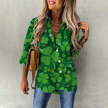 Load image into Gallery viewer, Spring Women&#39;s Blouse Long Sleeves Lucky Clover Printed Fashion Casual Button Down Shirts
