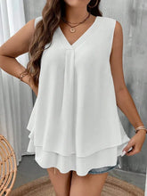 Load image into Gallery viewer, Plus Size V-Neck Blouse Sleeveless Solid Color T-Shirt Casual Vest Ruffled Blouse
