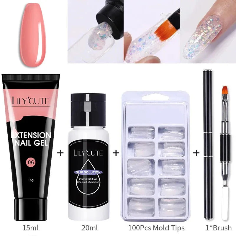 15ml Quick Extension Gel Nail Polish Kit White Nude Pink Acrylic Crystal UV Construction All For Manicure Nail Gel Set - Shop & Buy