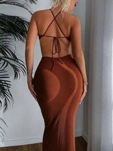 Load image into Gallery viewer, Sexy Full Back Hollow Out Backless Slim Bodycon Long Dress Women Off Shoulder Halter Skinny Dress
