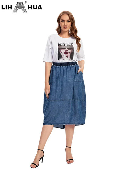 Women's Plus Size Denim Skirt Spring Chic Elegant Skirt For Chubby Women Cotton Woven Skirt - Shop & Buy