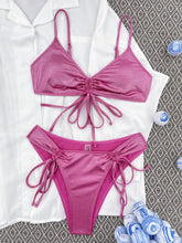 Load image into Gallery viewer, Sexy Pleate Push Up Bikini Set Women Shiny Hot Pink Drawstring Side High Waist Swimsuit
