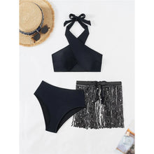 Load image into Gallery viewer, Sequin Fringed Skirt Halter Bikini Women Swimwear Female Swimsuit Three-pieces Bikini set Bather Bathing Suit
