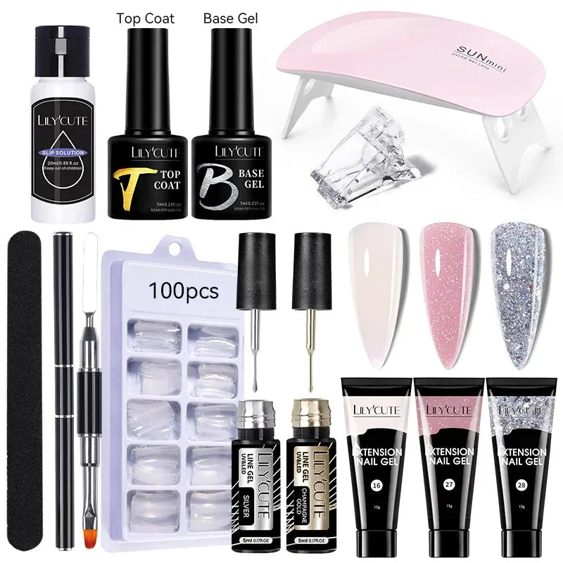 15ml Nail Extension Gel 6W LED Lamp Full Manicure Set Vernis Semi Permanent Metallic Liner Gel Polish Nail Art Tool Kit - Shop & Buy